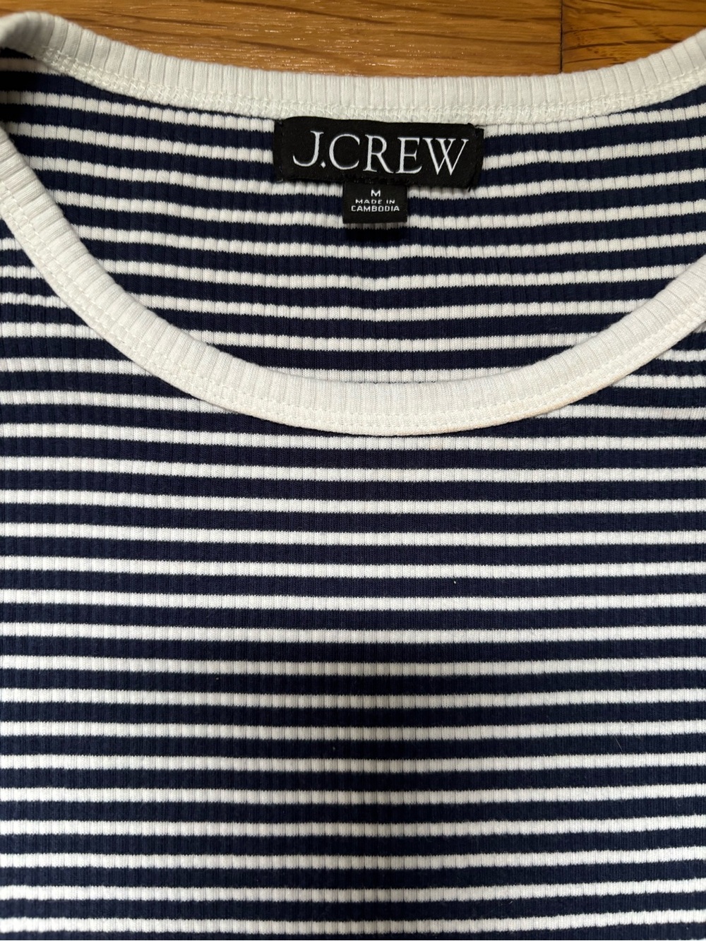 J.Crew Navy and White Ribbed Striped Top